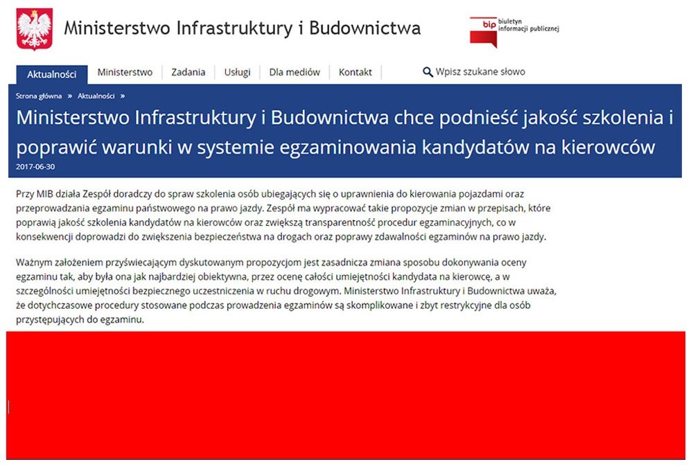 Komunikat Ministerstwa Infrastruktury i Budownictwa