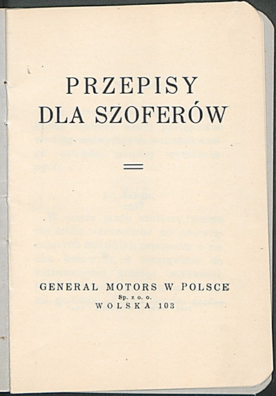 Strona "Przepisów dla szofera", General Motors, 1929